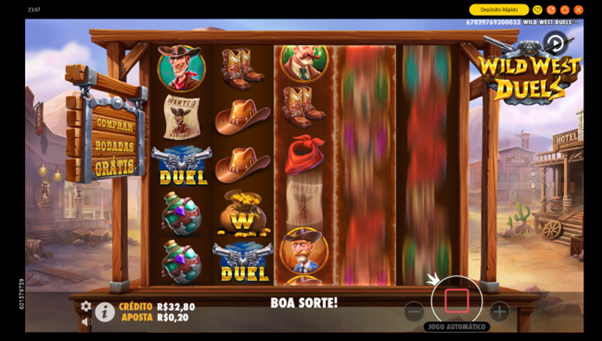 Tela do slot Wild West Duels com dois scatters Duel